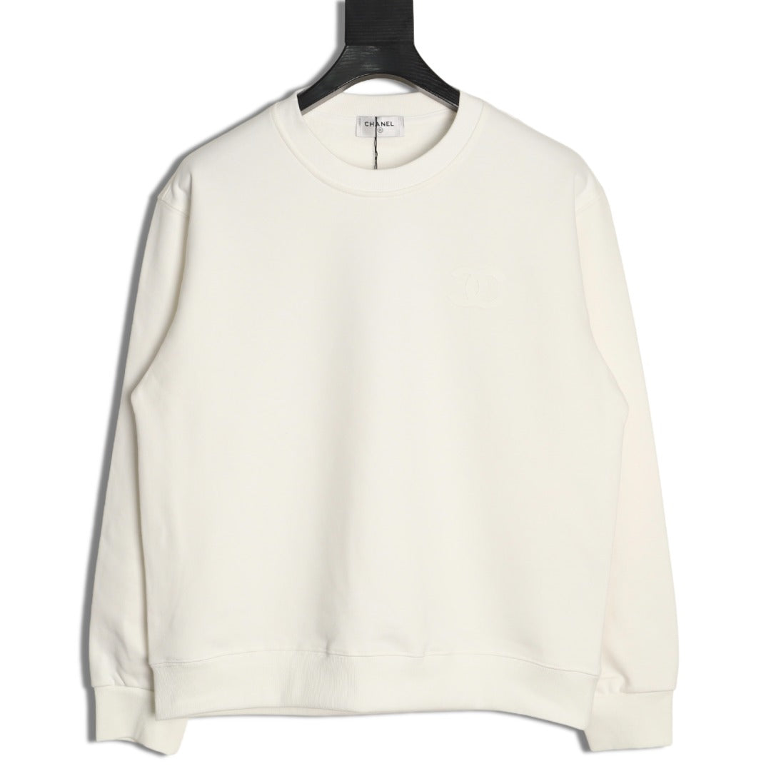 Chanel 25FW Small Silicone-Logo White Crewneck Sweatshirt