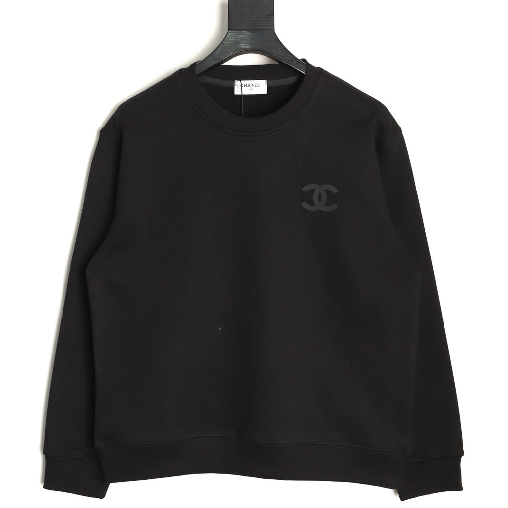 Chanel 25FW Tonal Silicone-Logo Black Crewneck Sweatshirt