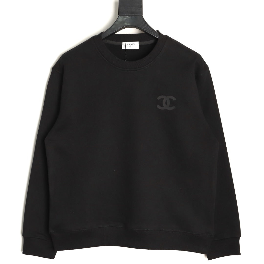 Chanel 25FW Tonal Silicone-Logo Black Crewneck Sweatshirt