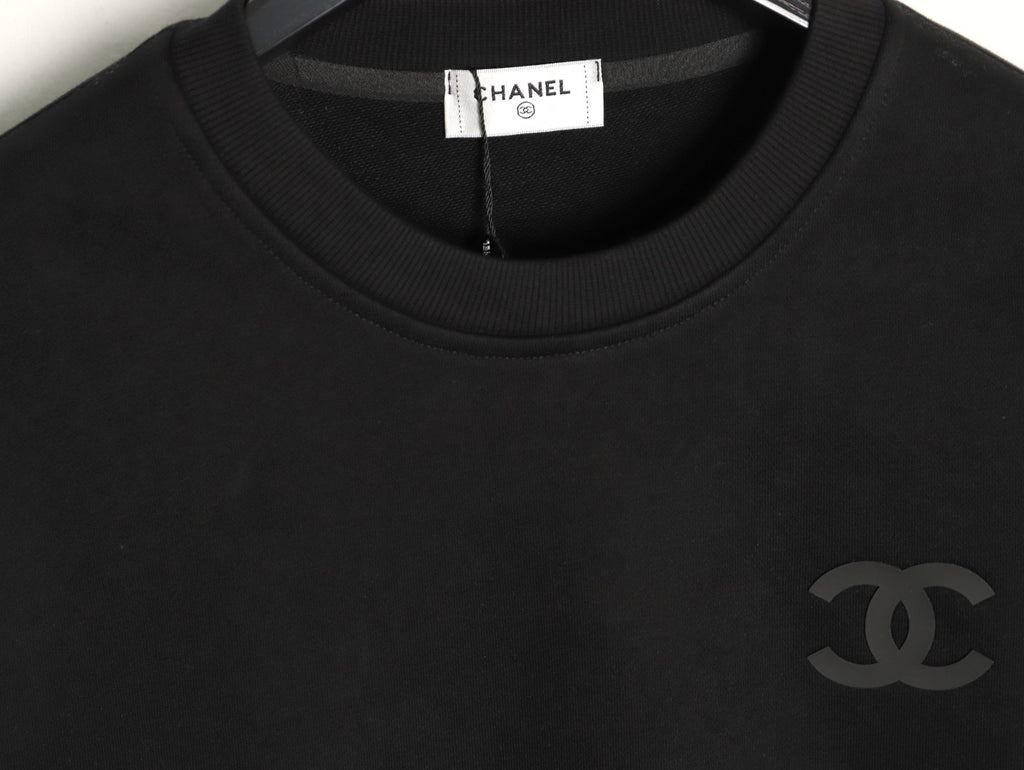 Chanel 25FW Tonal Silicone-Logo Black Crewneck Sweatshirt
