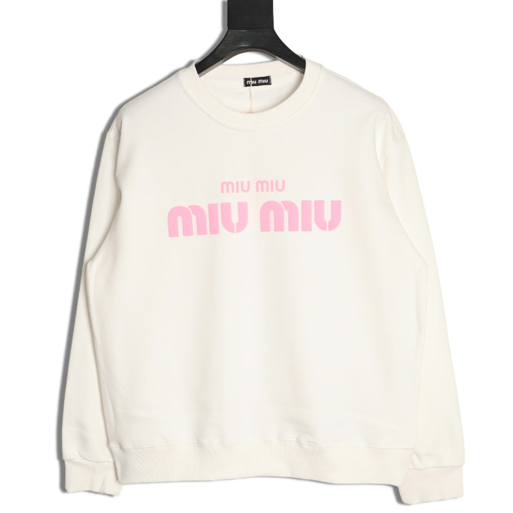 Miu Miu 25FW Pink Foam-Letter Logo White Crewneck Sweatshirt