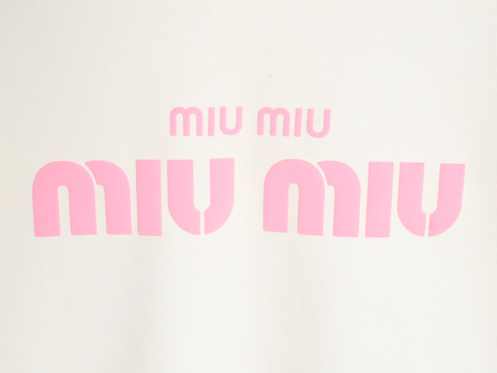 Miu Miu 25FW Pink Foam-Letter Logo White Crewneck Sweatshirt