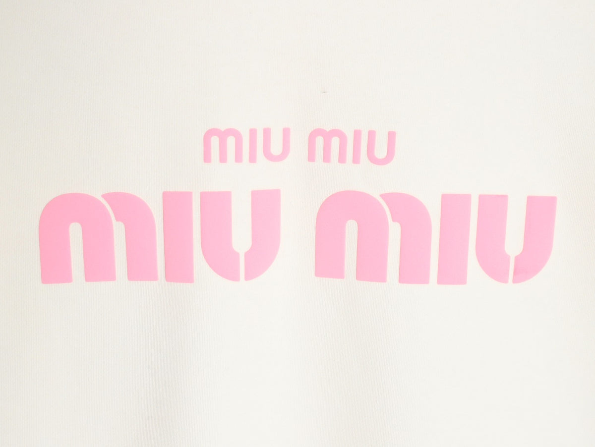 Miu Miu 25FW Pink Foam-Letter Logo White Crewneck Sweatshirt