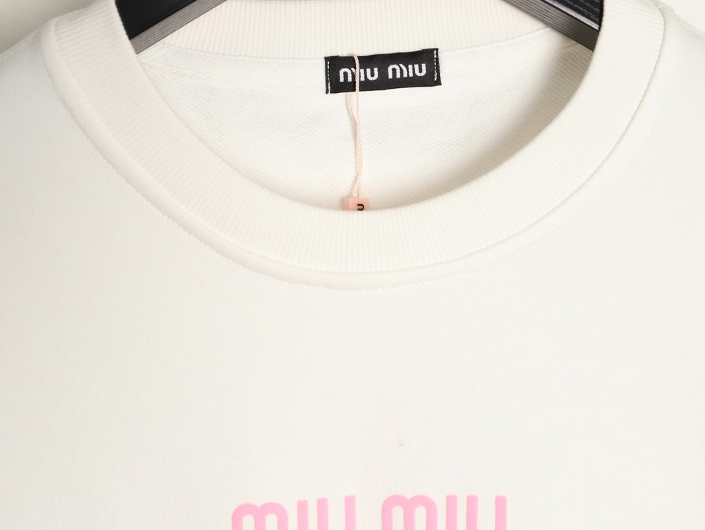 Miu Miu 25FW Pink Foam-Letter Logo White Crewneck Sweatshirt