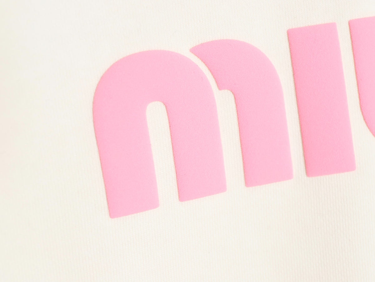 Miu Miu 25FW Pink Foam-Letter Logo White Crewneck Sweatshirt