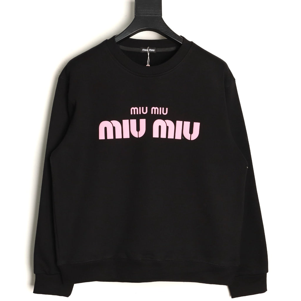 Miu Miu 25FW Pink Foam-Letter Logo Black Crewneck Sweatshirt