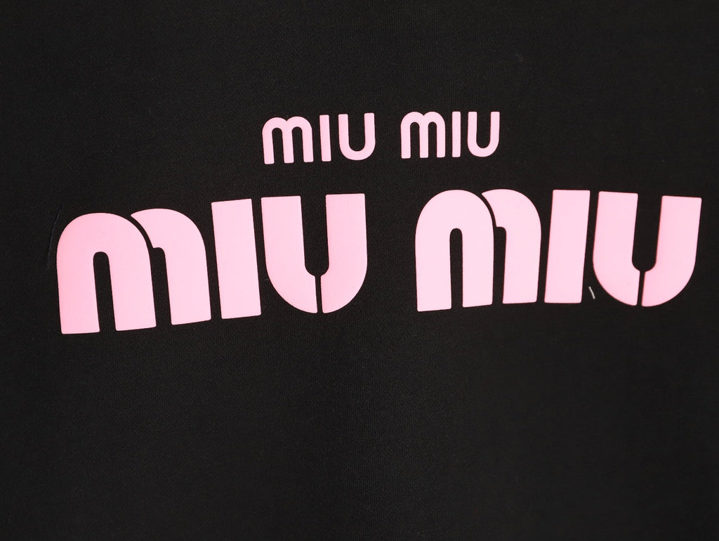 Miu Miu 25FW Pink Foam-Letter Logo Black Crewneck Sweatshirt
