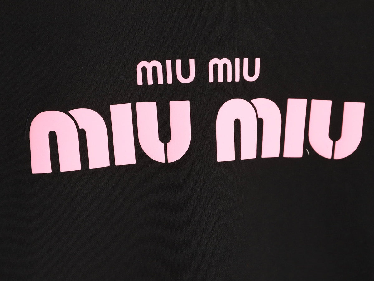 Miu Miu 25FW Pink Foam-Letter Logo Black Crewneck Sweatshirt