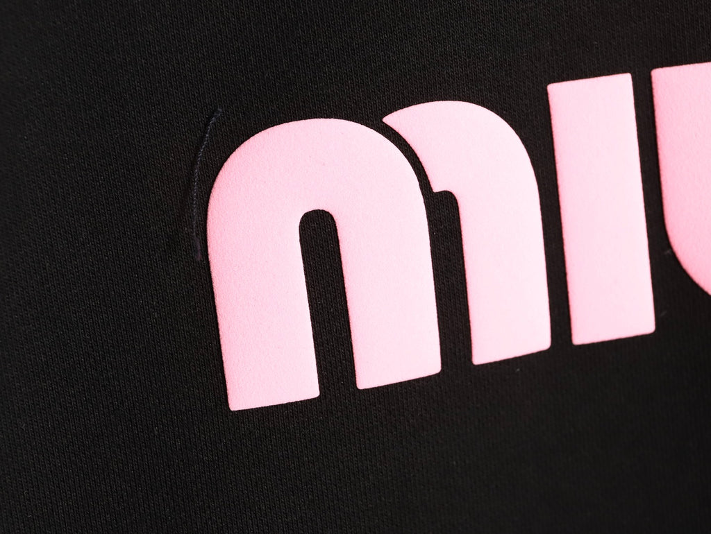 Miu Miu 25FW Pink Foam-Letter Logo Black Crewneck Sweatshirt