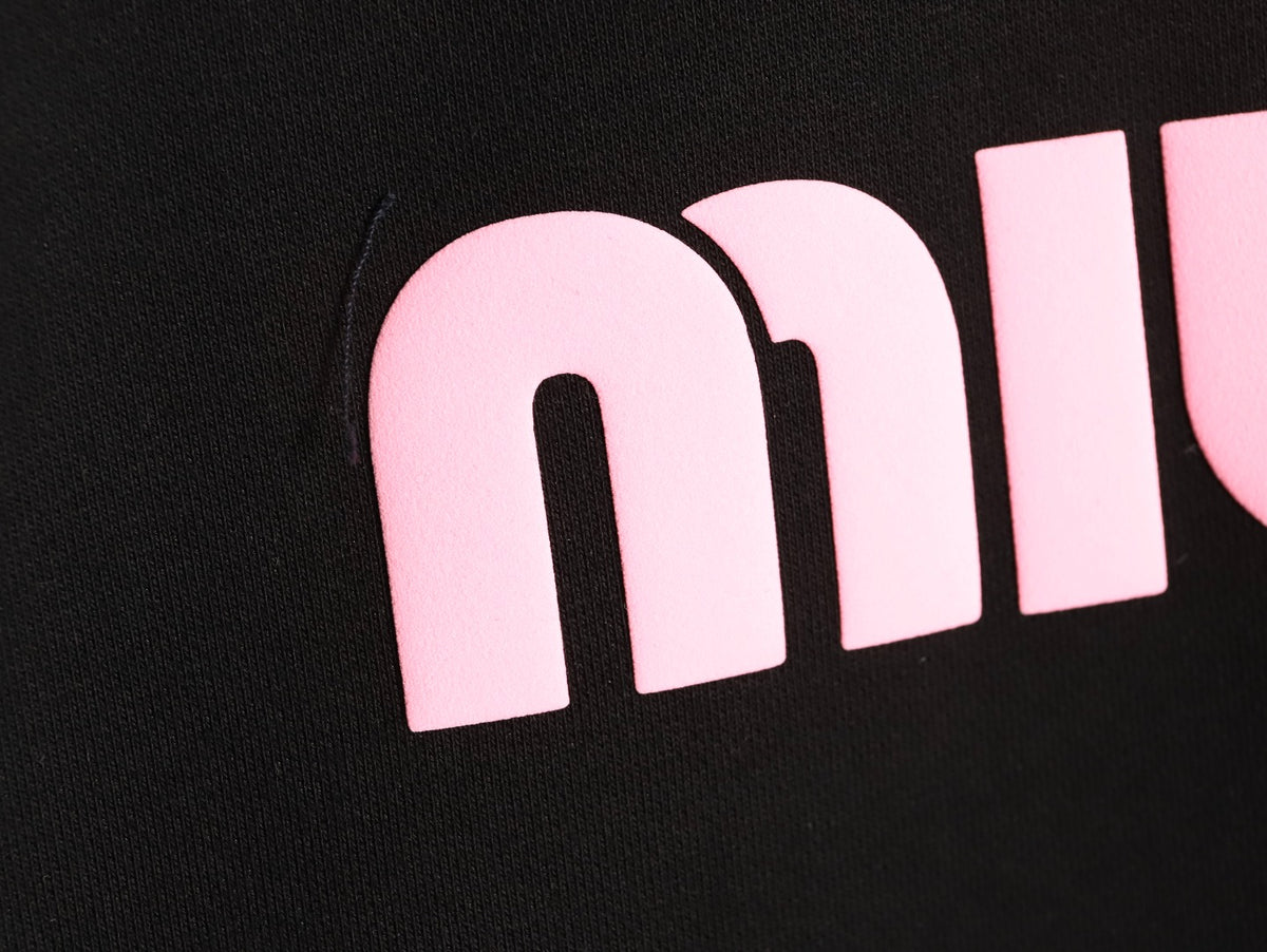 Miu Miu 25FW Pink Foam-Letter Logo Black Crewneck Sweatshirt