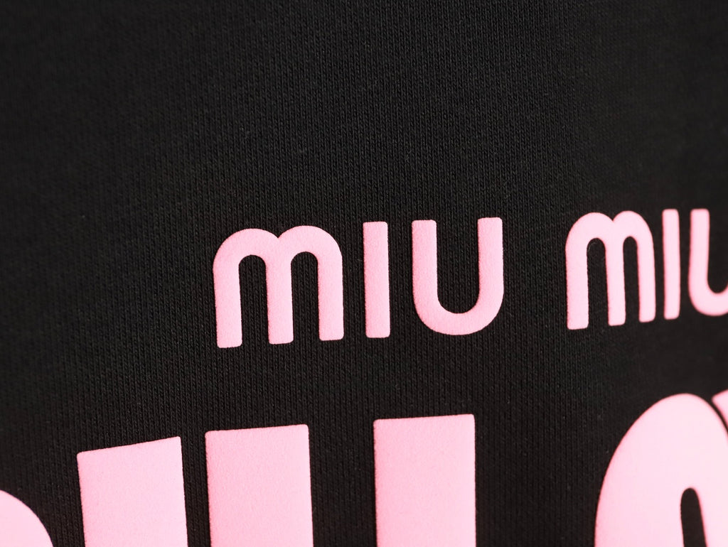 Miu Miu 25FW Pink Foam-Letter Logo Black Crewneck Sweatshirt