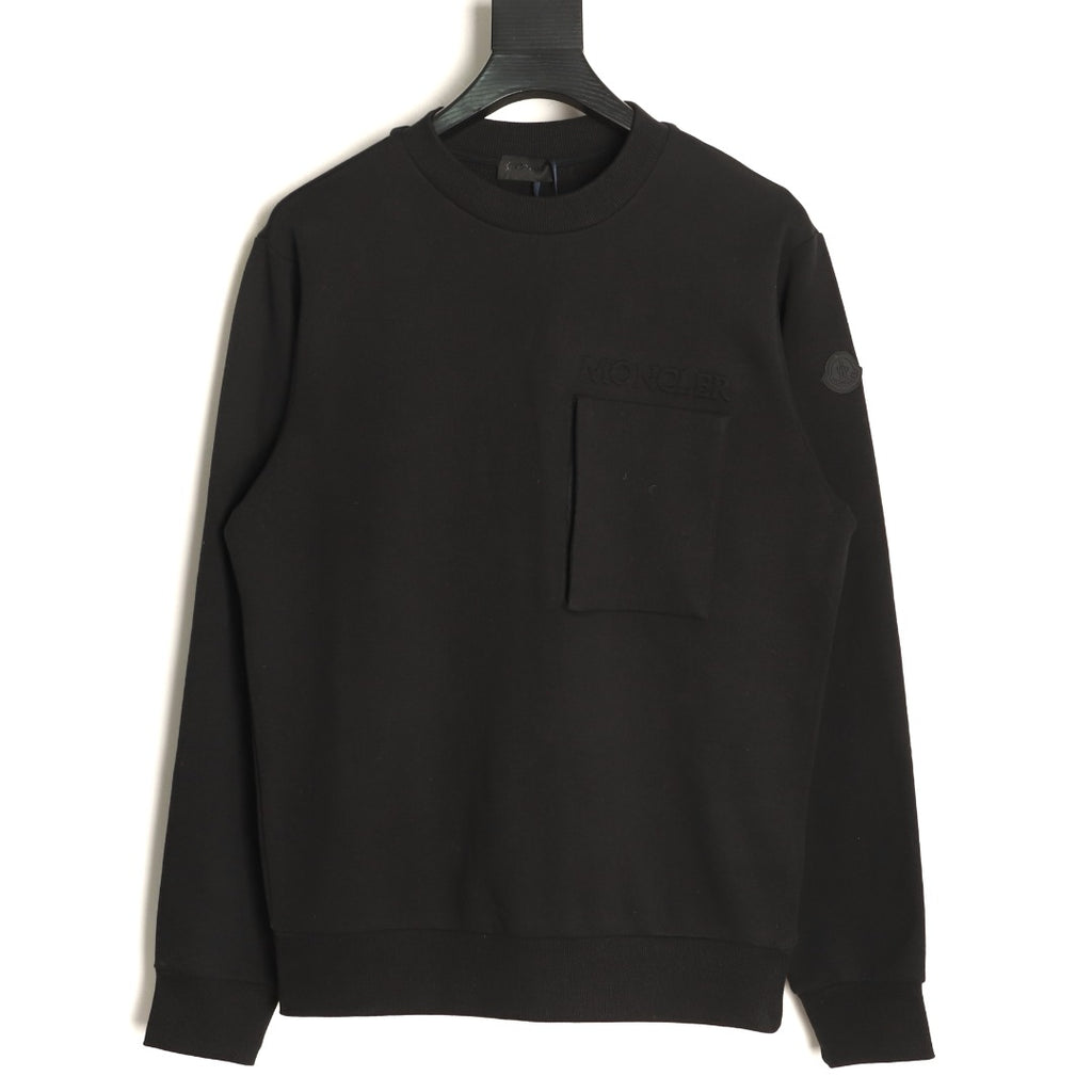 Moncler Black Embossed-Pocket Crewneck Sweatshirt