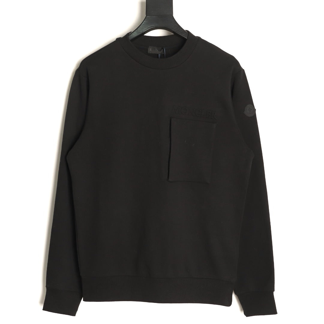 Moncler Black Embossed-Pocket Crewneck Sweatshirt
