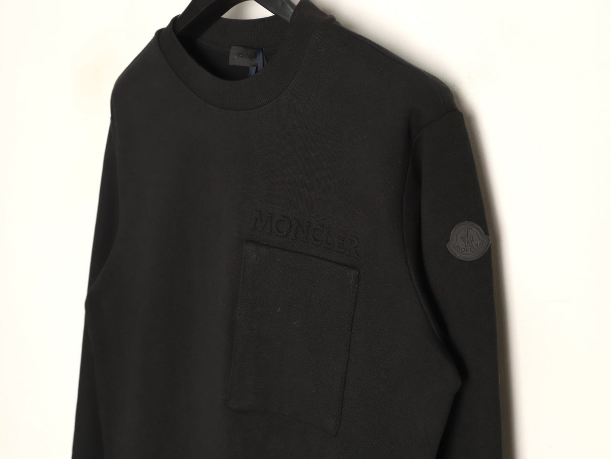 Moncler Black Embossed-Pocket Crewneck Sweatshirt