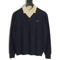 Miu Miu Navy Contrast Striped-Collar Layered V-Neck Sweater