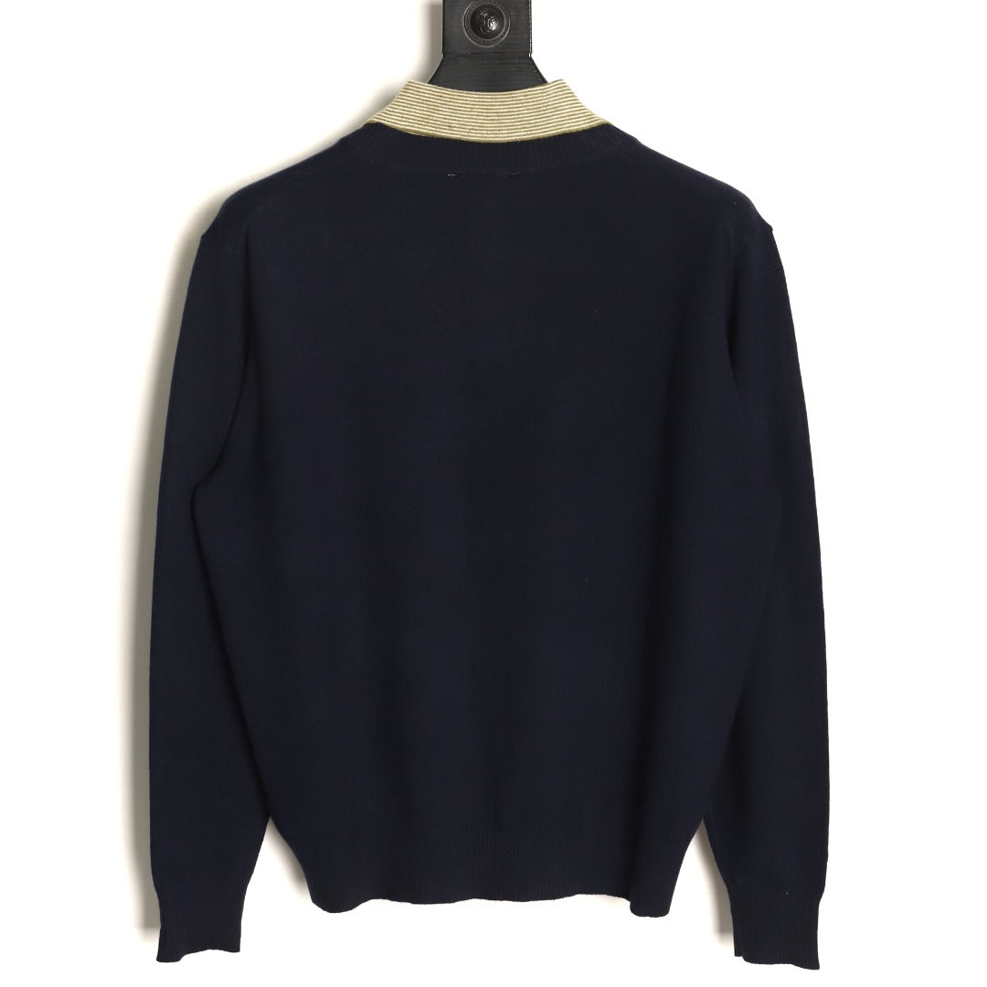 Miu Miu Navy Contrast Striped-Collar Layered V-Neck Sweater