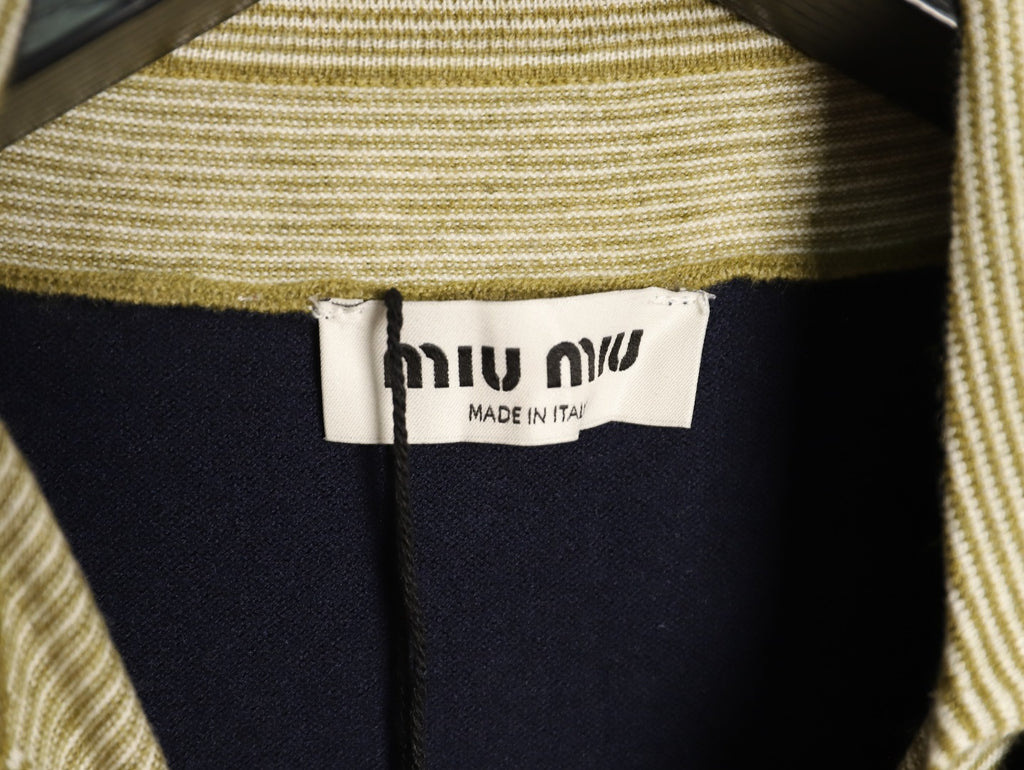 Miu Miu Navy Contrast Striped-Collar Layered V-Neck Sweater
