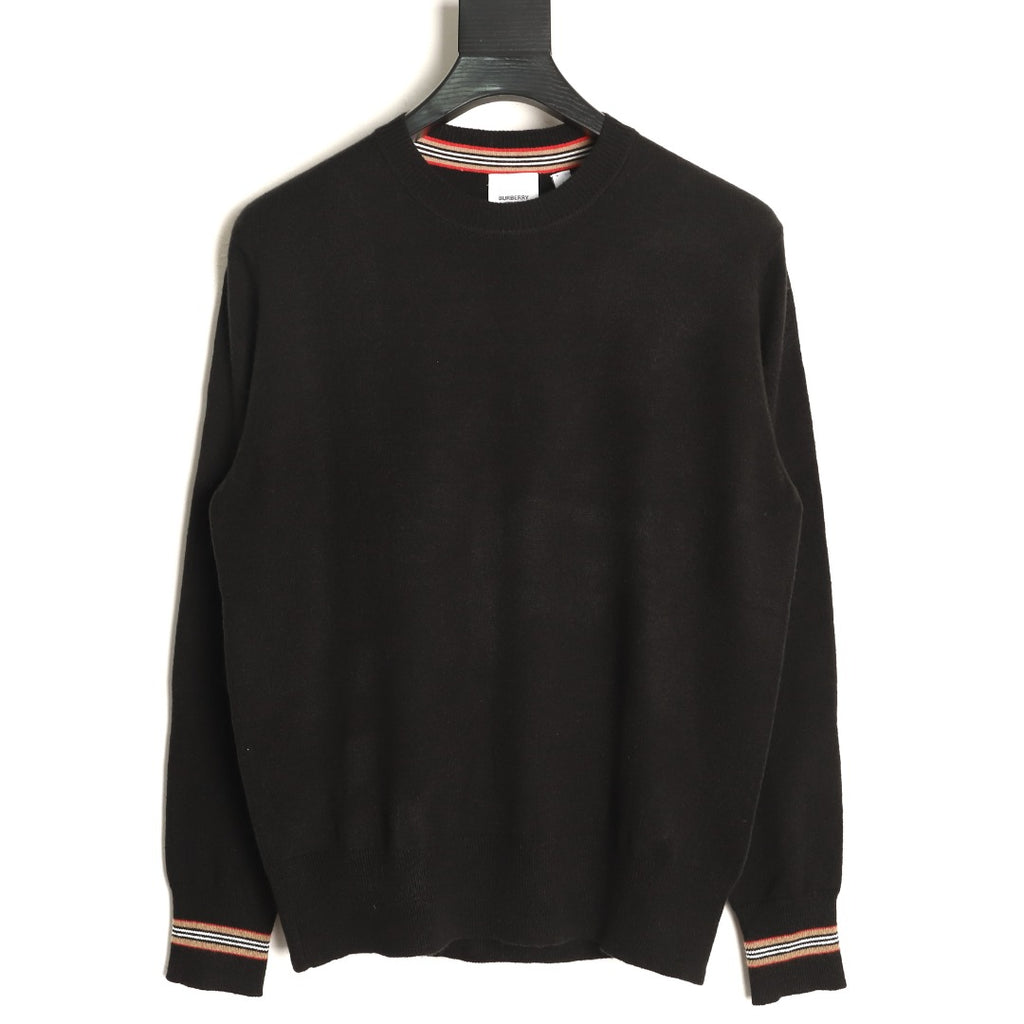 Burberry Black Striped-Cuff Crewneck Sweater