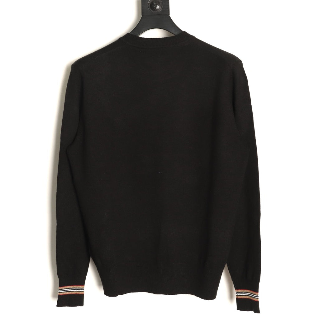 Burberry Black Striped-Cuff Crewneck Sweater