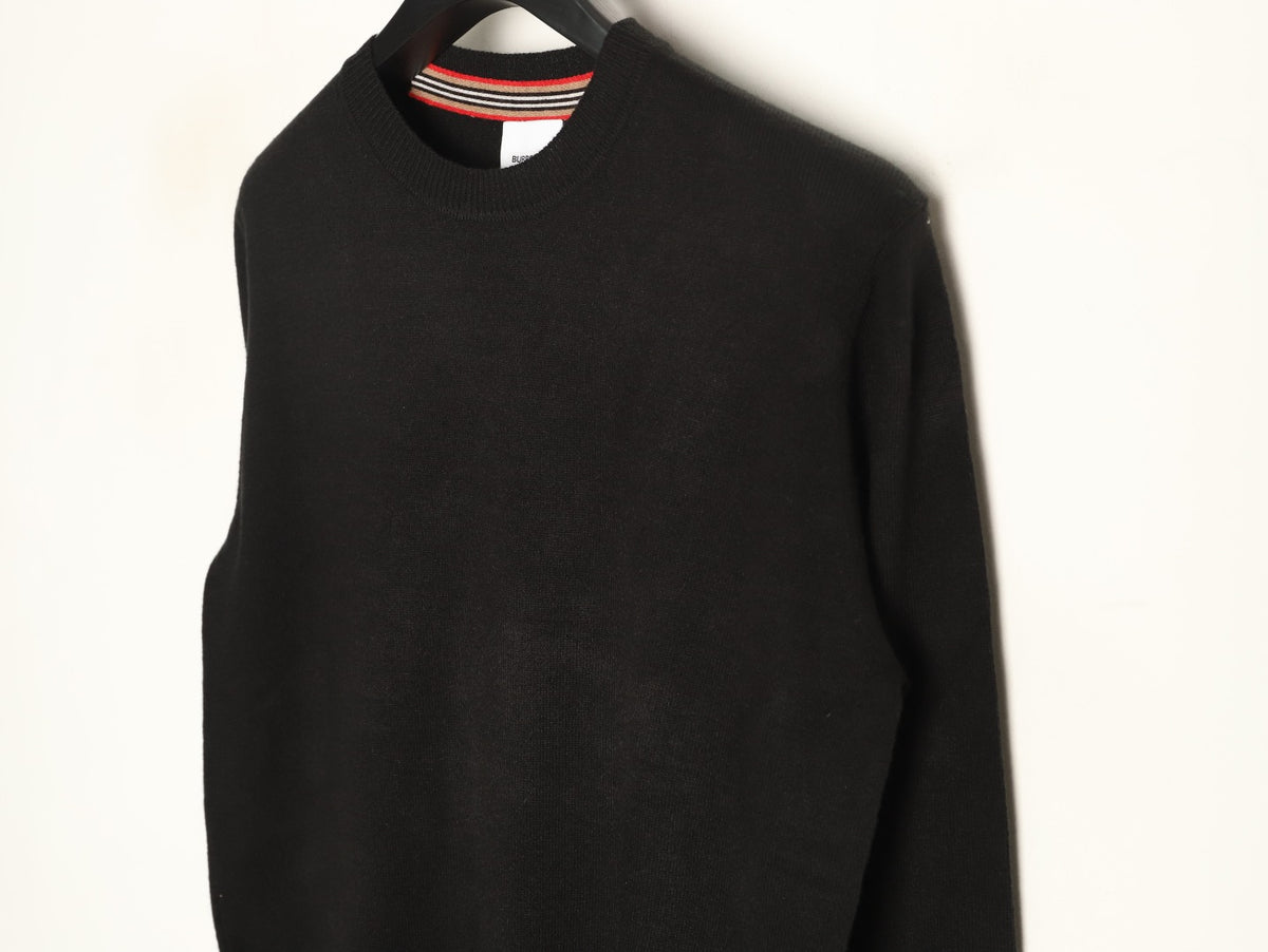 Burberry Black Striped-Cuff Crewneck Sweater