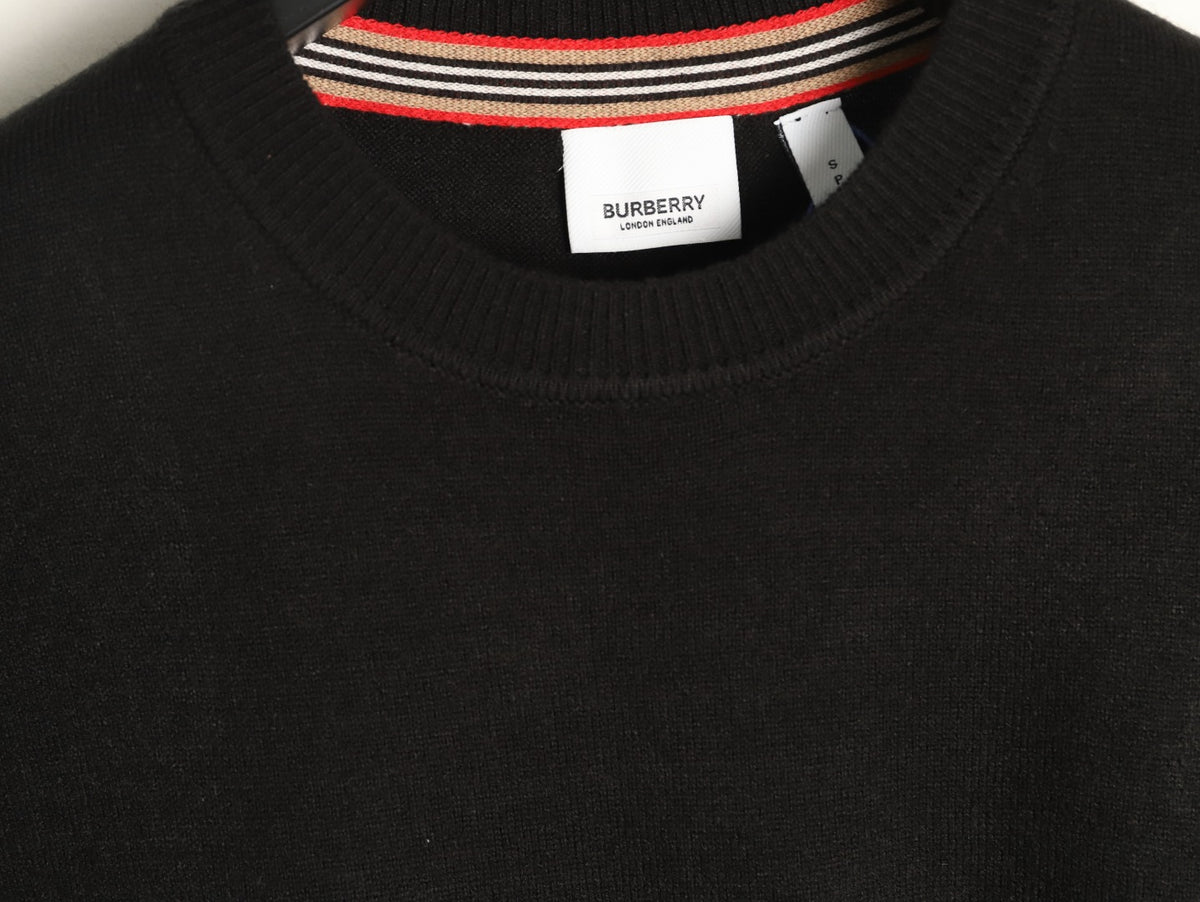 Burberry Black Striped-Cuff Crewneck Sweater