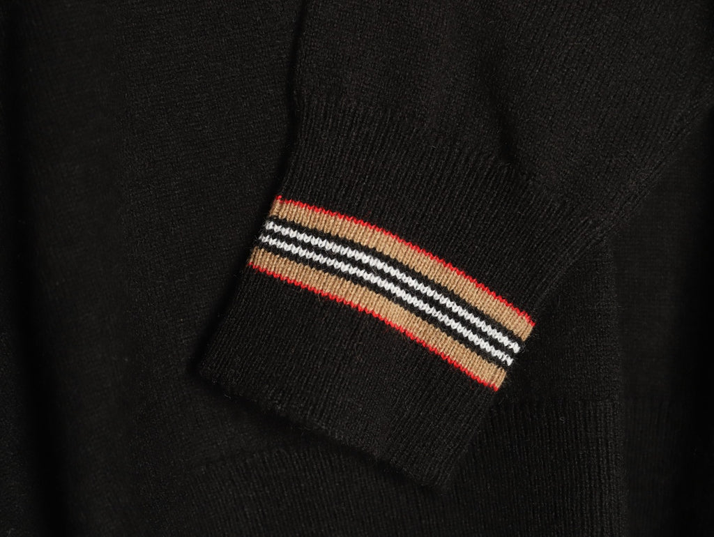 Burberry Black Striped-Cuff Crewneck Sweater