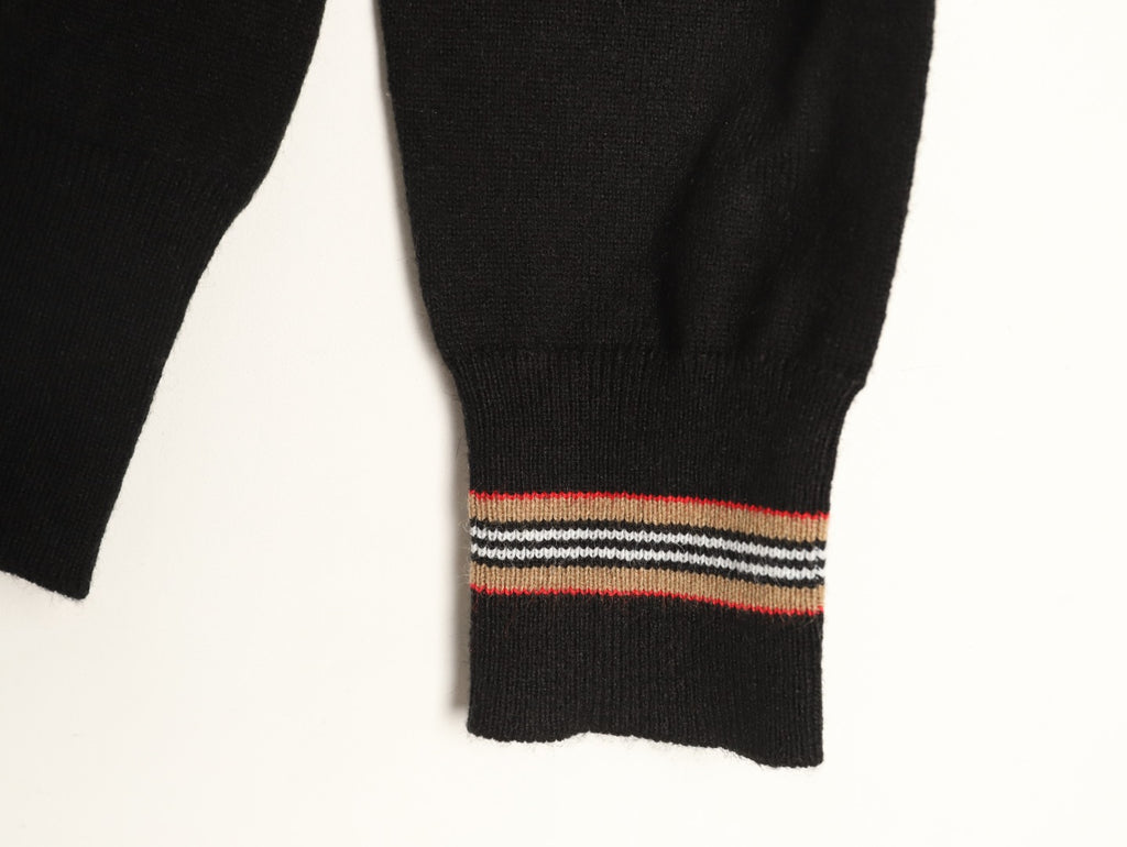 Burberry Black Striped-Cuff Crewneck Sweater