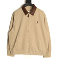 Prada Beige Small-Embroidery Contrast-Collar Zip Jacket