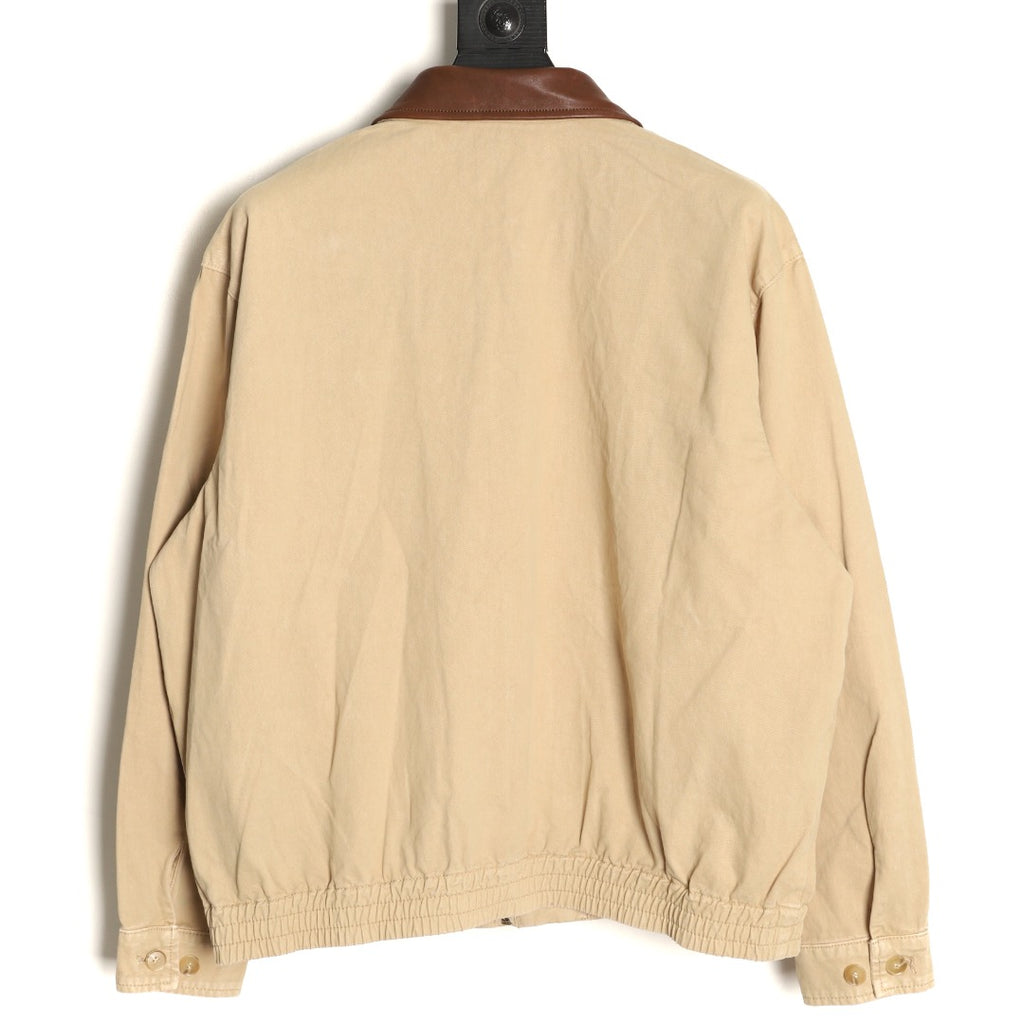 Prada Beige Small-Embroidery Contrast-Collar Zip Jacket