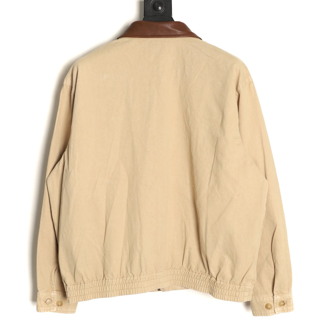 Prada Beige Small-Embroidery Contrast-Collar Zip Jacket