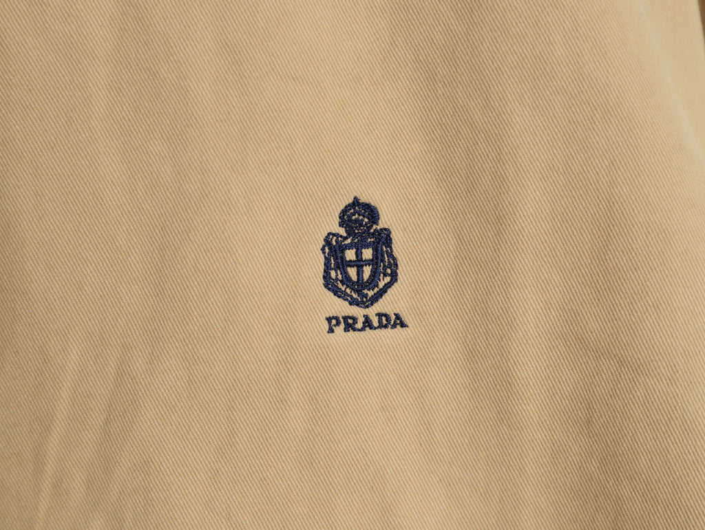 Prada Beige Small-Embroidery Contrast-Collar Zip Jacket