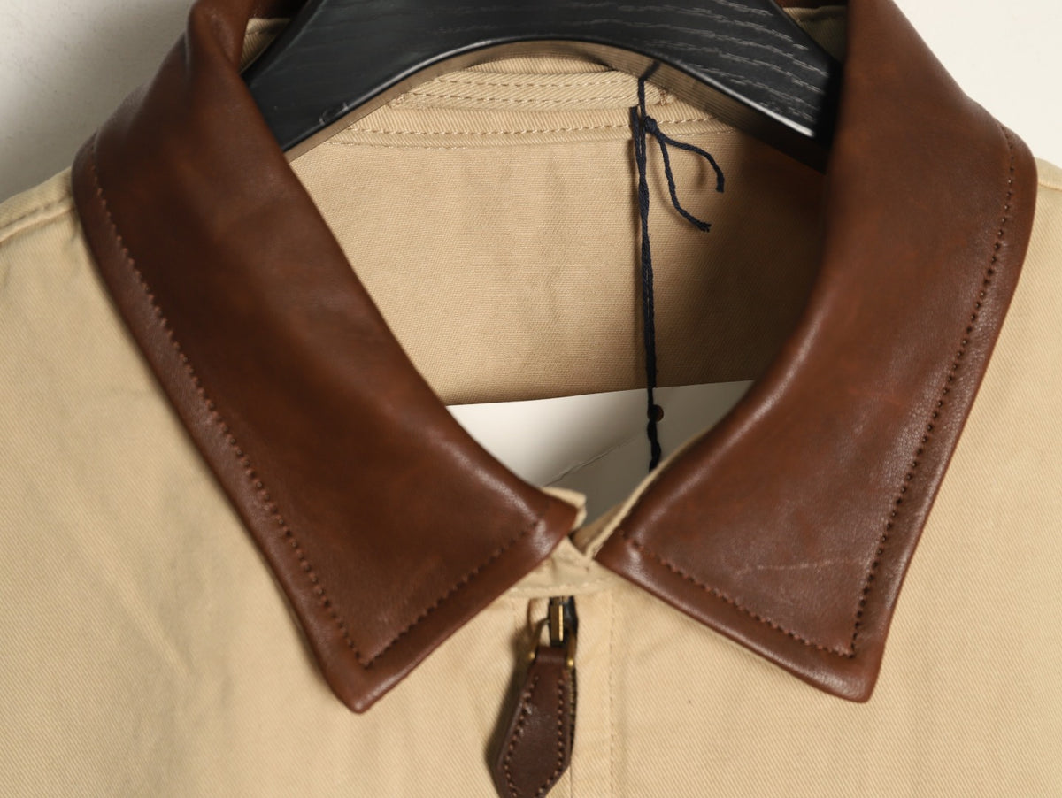Prada Beige Small-Embroidery Contrast-Collar Zip Jacket