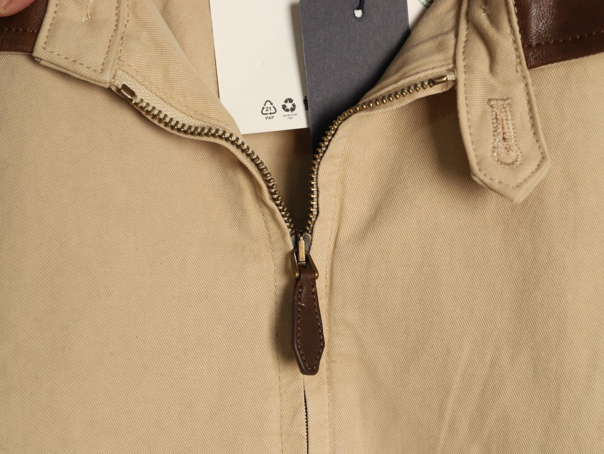 Prada Beige Small-Embroidery Contrast-Collar Zip Jacket