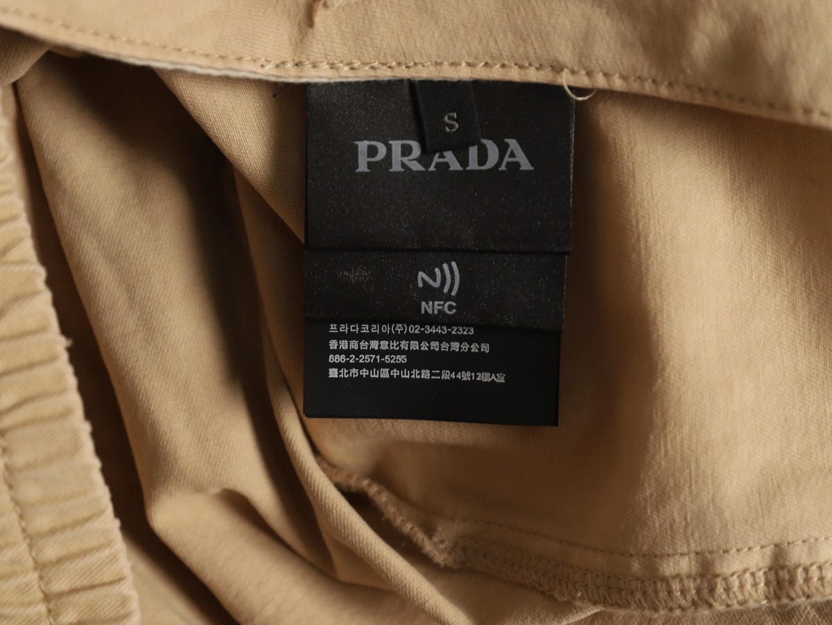 Prada Beige Small-Embroidery Contrast-Collar Zip Jacket