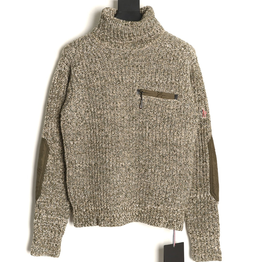 Moncler Marled High-Neck Sweater with Contrast Sleeve Panels