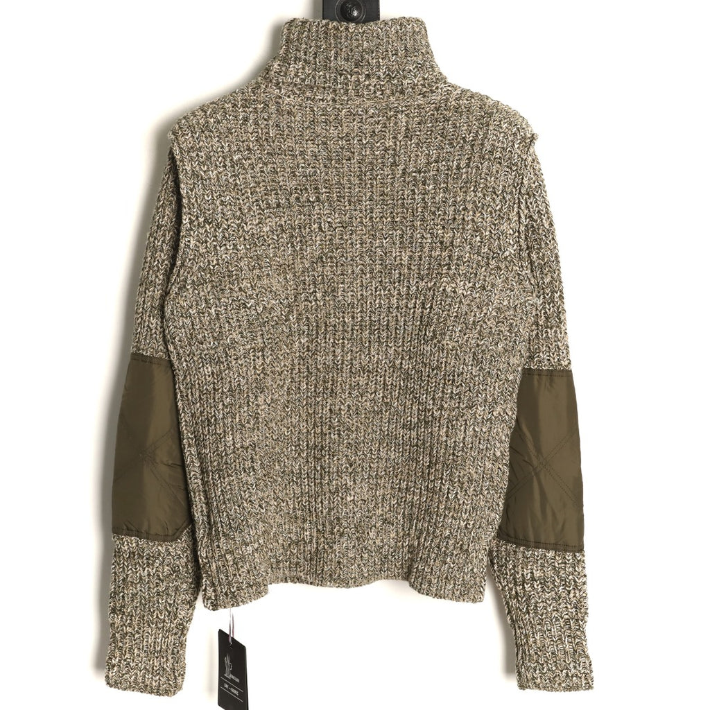 Moncler Marled High-Neck Sweater with Contrast Sleeve Panels