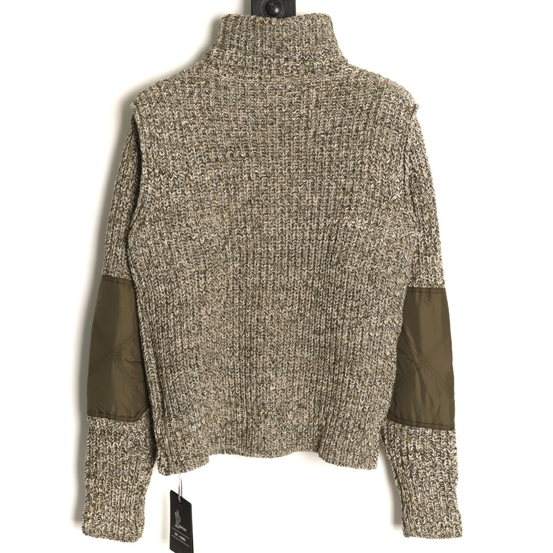 Moncler Marled High-Neck Sweater with Contrast Sleeve Panels