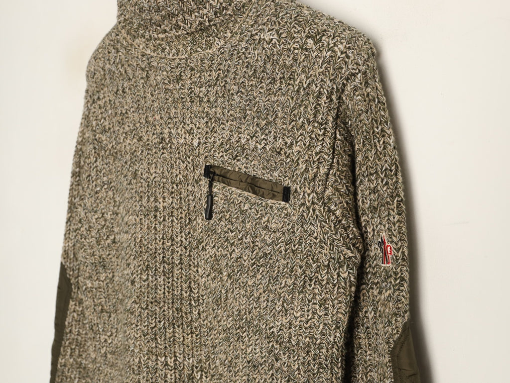 Moncler Marled High-Neck Sweater with Contrast Sleeve Panels