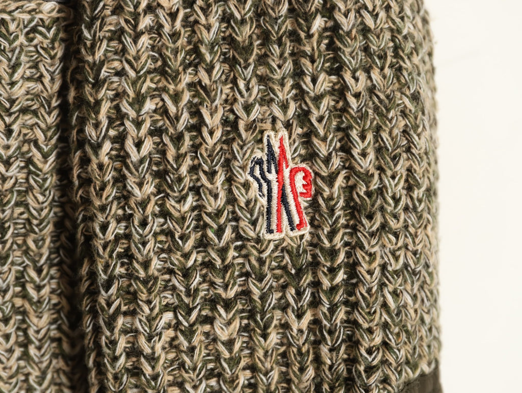 Moncler Marled High-Neck Sweater with Contrast Sleeve Panels
