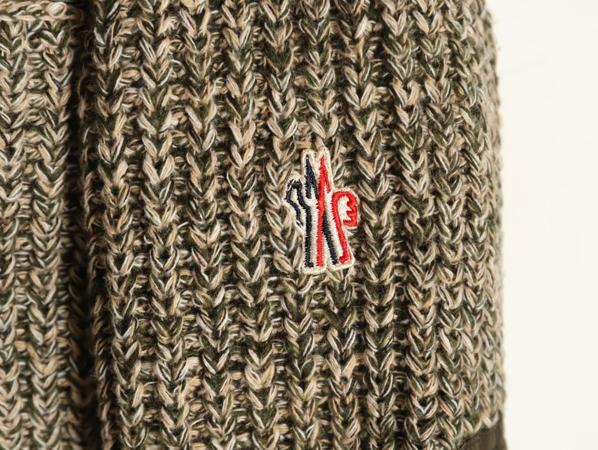 Moncler Marled High-Neck Sweater with Contrast Sleeve Panels
