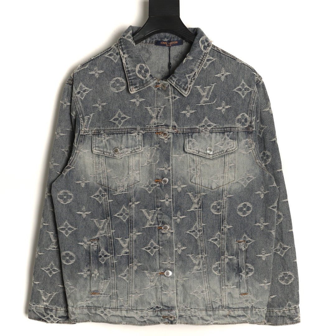 Louis Vuitton Gray Washed All-Over Monogram Jacquard Denim Jacket