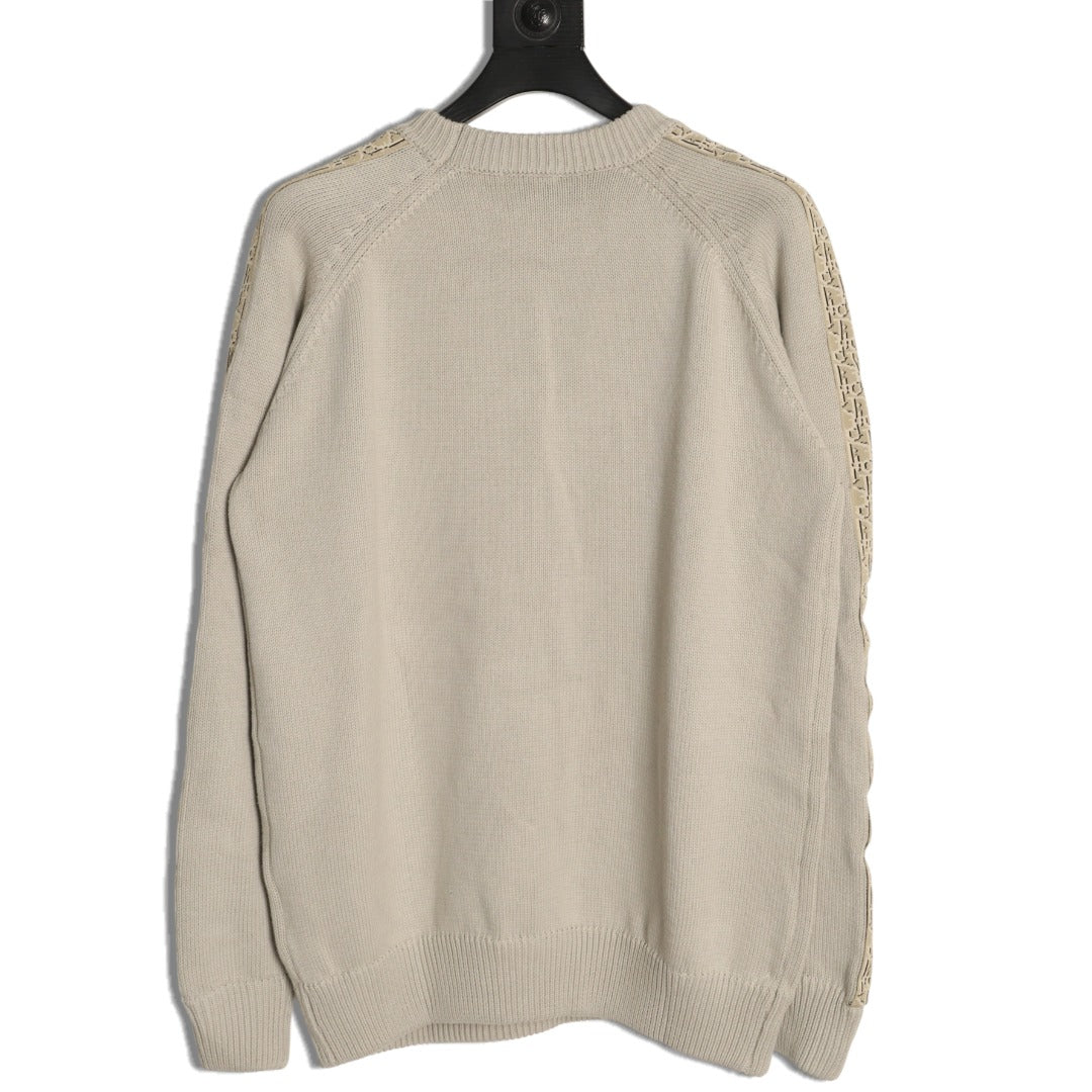 Dior 22FW Beige Jacquard-Tape Sleeve Crewneck Sweater