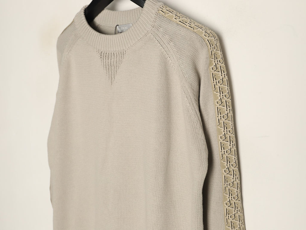 Dior 22FW Beige Jacquard-Tape Sleeve Crewneck Sweater
