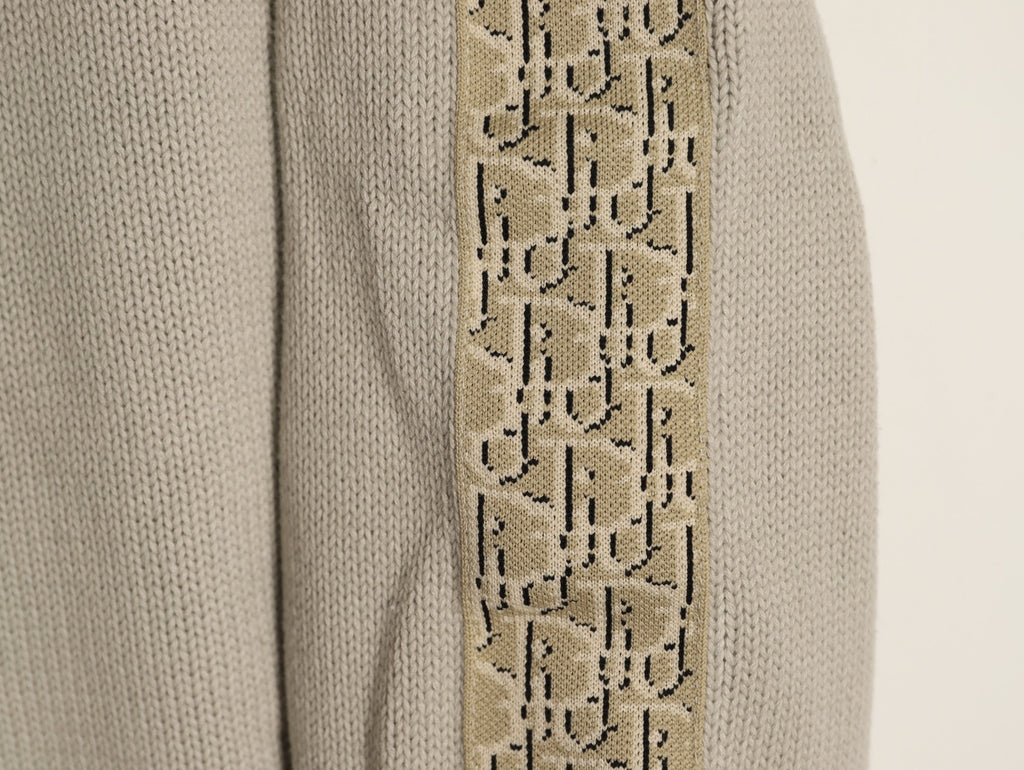 Dior 22FW Beige Jacquard-Tape Sleeve Crewneck Sweater