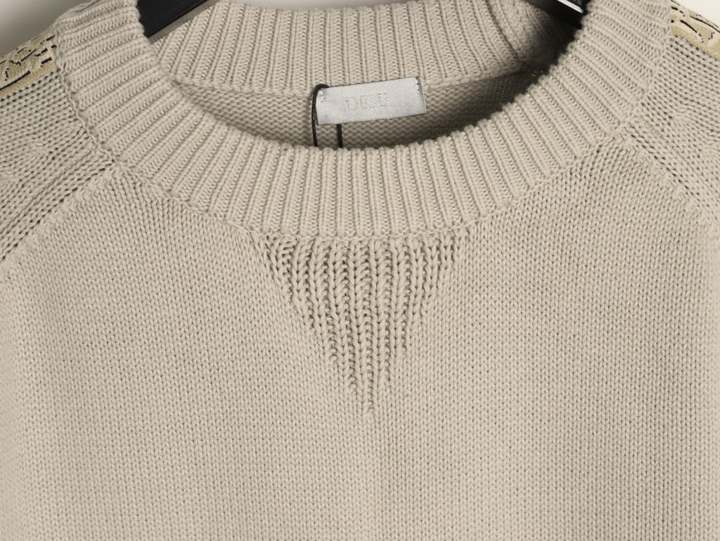 Dior 22FW Beige Jacquard-Tape Sleeve Crewneck Sweater
