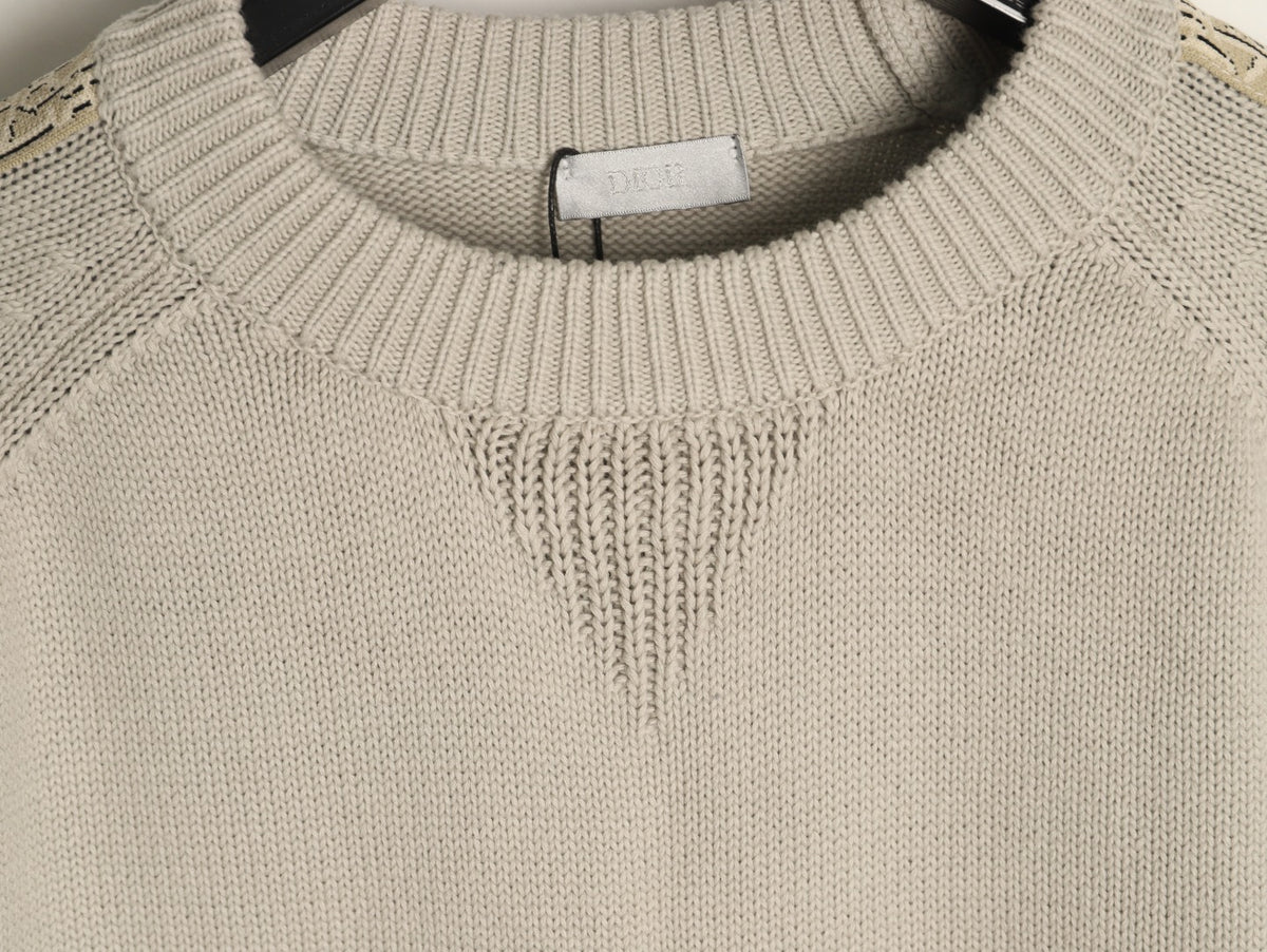 Dior 22FW Beige Jacquard-Tape Sleeve Crewneck Sweater