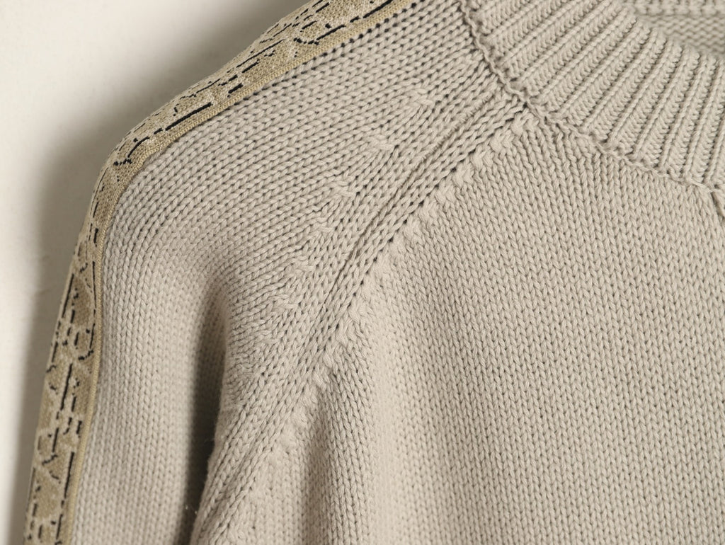 Dior 22FW Beige Jacquard-Tape Sleeve Crewneck Sweater