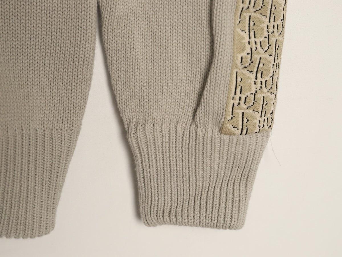 Dior 22FW Beige Jacquard-Tape Sleeve Crewneck Sweater