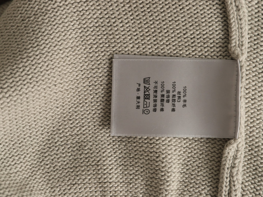 Dior 22FW Beige Jacquard-Tape Sleeve Crewneck Sweater