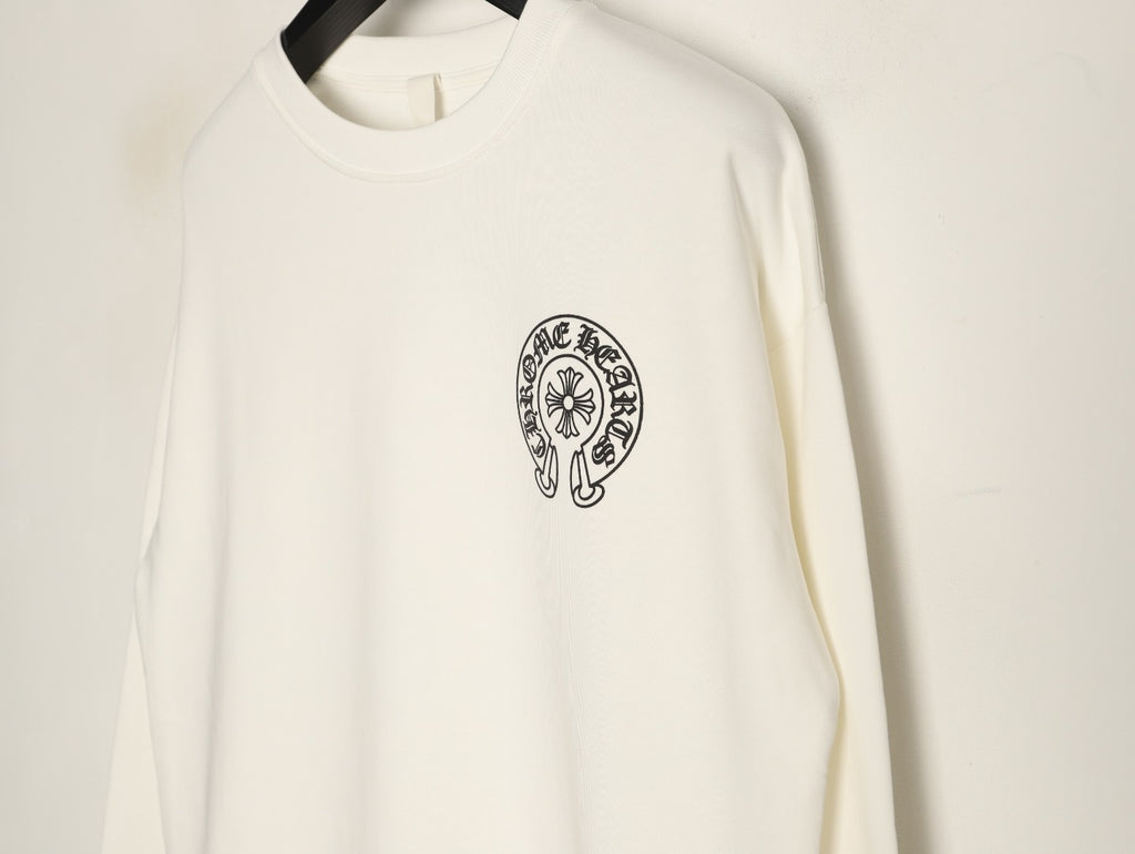 Chrome Hearts White Horseshoe Chest-Print Crewneck Sweatshirt